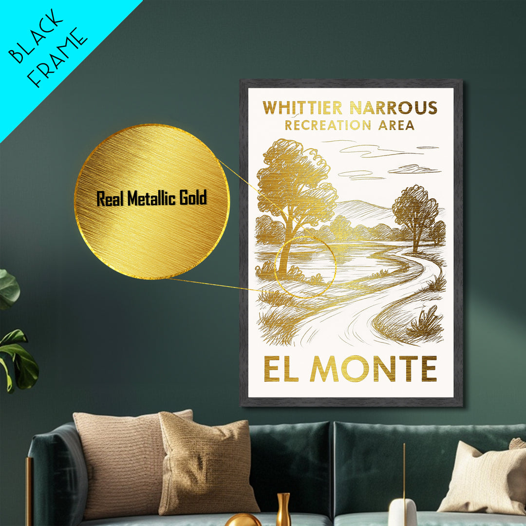 El Monte California art, Metallic Gold Art, Office Decor, Metal Art, Wood Framed Art, Graduation Travel Gift, Destination Gift