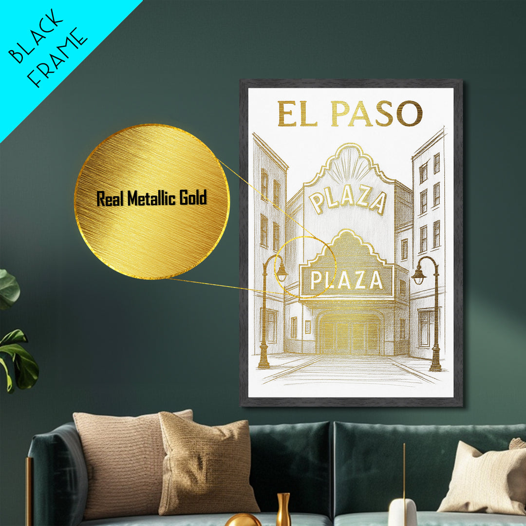 El Paso Texas travel, Metallic Gold Print, Modern House Art, Metal Art, Wood Framed Art, Wanderlust Gift, Travel Art Prints