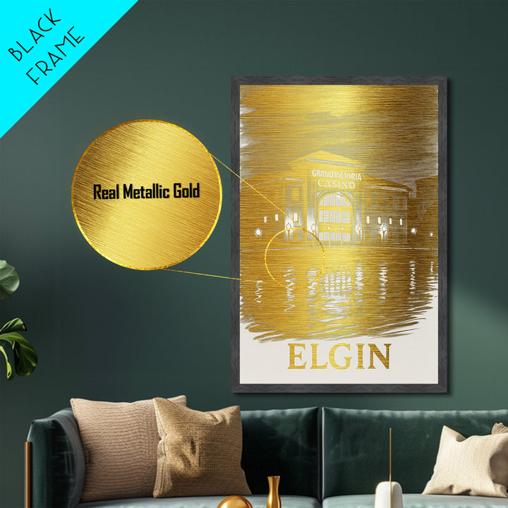 Elgin Illinois art, Metallic Gold Art, Modern House Art, Metal Art, Wood Framed Art, Graduation Travel Gift, Travel Gift