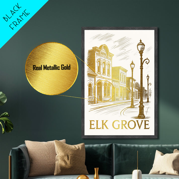 Elk Grove California art, Metallic Gold Art, Housewarming Gift, Metal Art, Wood Framed Art, Newlywed Travel Gift, Honeymoon Gift