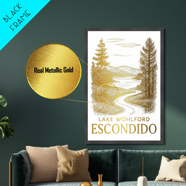 Escondido California art, Metallic Gold Art, Modern House Art, Metal Art, Wood Framed Art, Graduation Travel Gift, Travel Gift