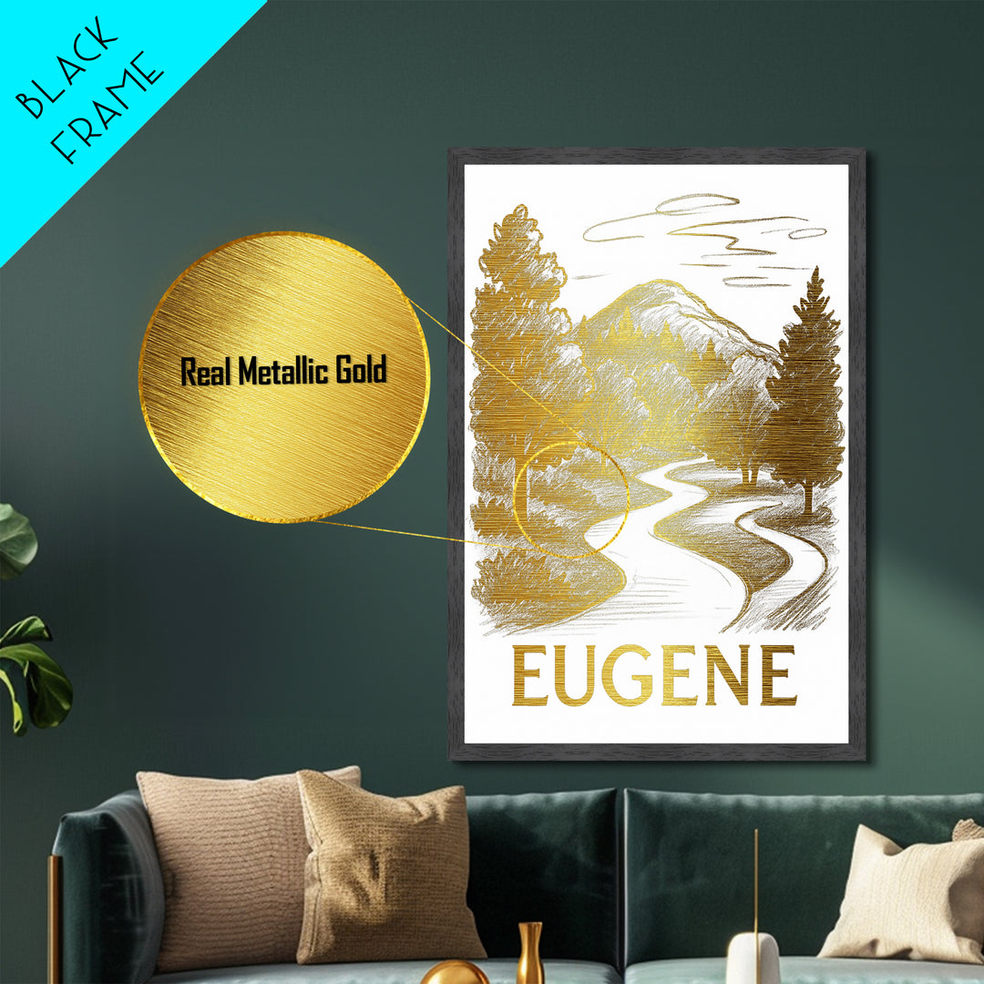 Eugene Oregon art, Metallic Gold Art, Best Friend Gifts, Metal Art, Wood Framed Art, Birthday Travel Gift, Destination Gift