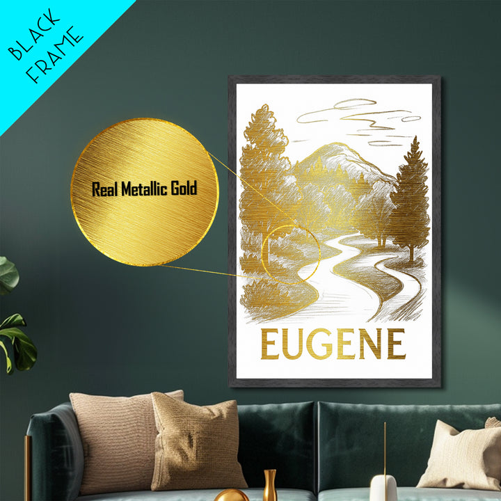 Eugene Oregon art, Metallic Gold Art, Best Friend Gifts, Metal Art, Wood Framed Art, Birthday Travel Gift, Destination Gift