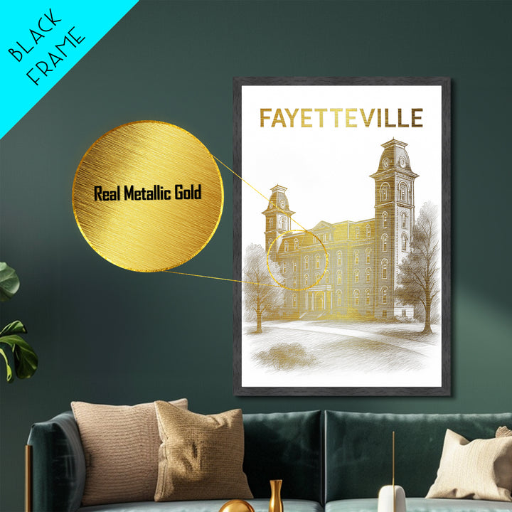 Fayetteville North Carolina travel, Metallic Gold Print, Modern Skyline Wall Print, Metal Art, Wood Framed Art, Adventure Lover Gift