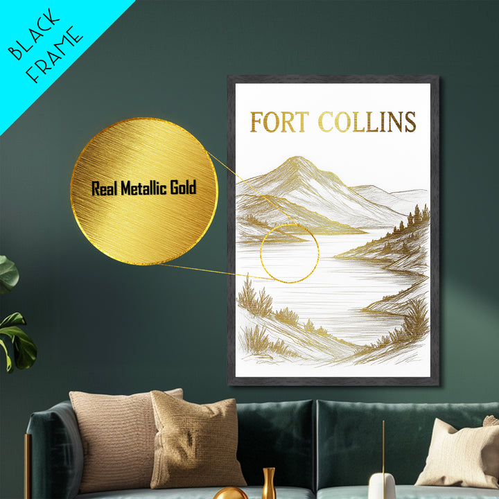 Fort Collins Colorado travel, Metallic Gold Print, Modern House Art, Metal Art, Wood Framed Art, Traveler Gift, Destination Gift