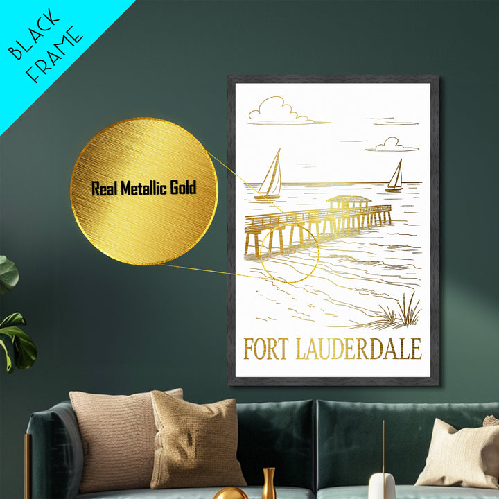 Fort Lauderdale Florida art, Metallic Gold Art, Best Friend Gifts, Metal Art, Wood Framed Art, Birthday Travel Gift