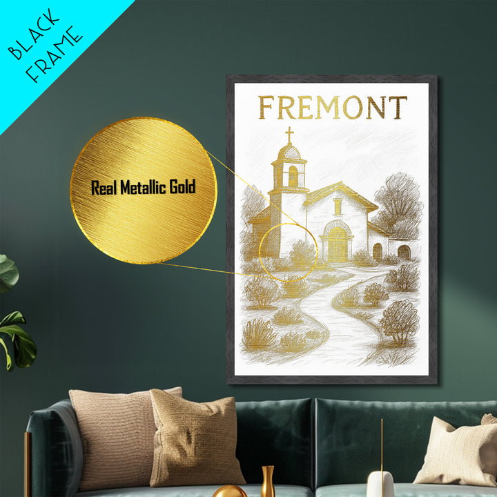Fremont California travel, Metallic Gold Print, Modern House Art, Metal Art, Wood Framed Art, Wanderlust Gift