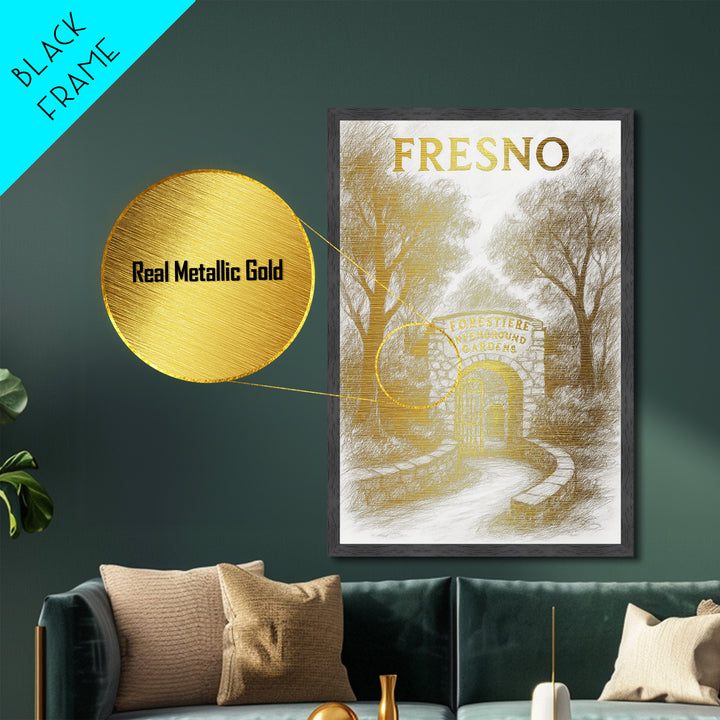 Fresno California travel, Metallic Gold Print, Modern House Art, Metal Art, Wood Framed Art, Traveler Gift
