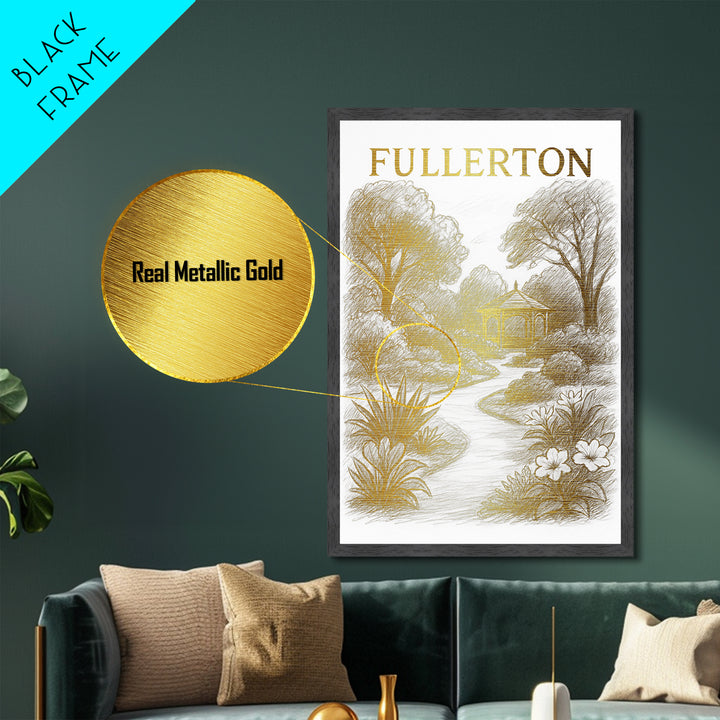 Fullerton California travel, Metallic Gold Print, Modern Skyline Wall Print, Metal Art, Wood Framed Art, Adventure Lover Gift
