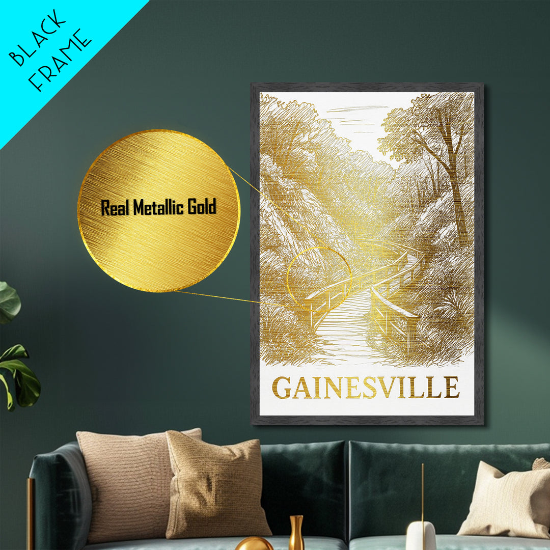 Gainesville Florida art, Metallic Gold Art, Office Decor, Metal Art, Wood Framed Art, Graduation Travel Gift