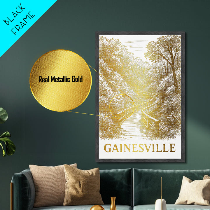 Gainesville Florida art, Metallic Gold Art, Office Decor, Metal Art, Wood Framed Art, Graduation Travel Gift