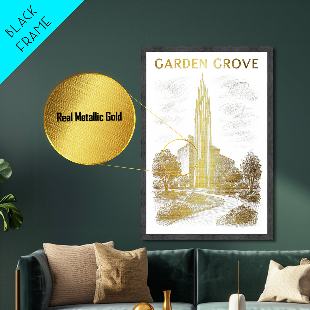 Garden Grove California travel, Metallic Gold Print, Modern House Art, Metal Art, Wood Framed Art, Wanderlust Gift