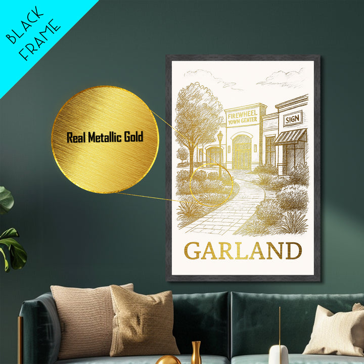 Garland Texas art, Metallic Gold Art, Modern House Art, Metal Art, Wood Framed Art, Graduation Travel Gift