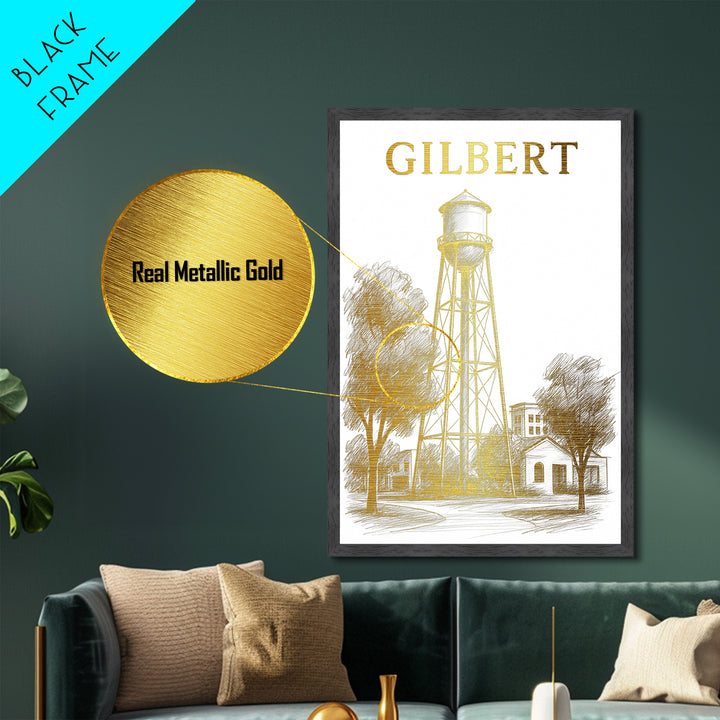 Gilbert Arizona travel, Metallic Gold Print, College Dorm Décor, Metal Art, Wood Framed Art, Graduation Travel Gift