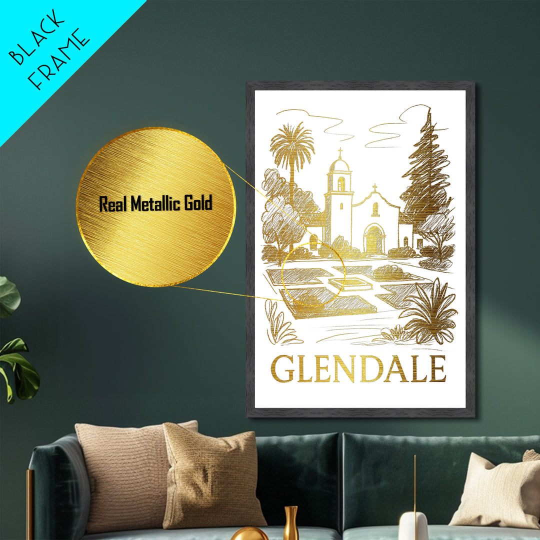 Glendale Arizona travel, Metallic Gold Print, Modern Skyline Wall Print, Metal Art, Wood Framed Art, Adventure Lover Gift