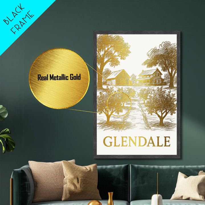 Glendale California art, Metallic Gold Art, Office Decor, Metal Art, Wood Framed Art, Graduation Travel Gift