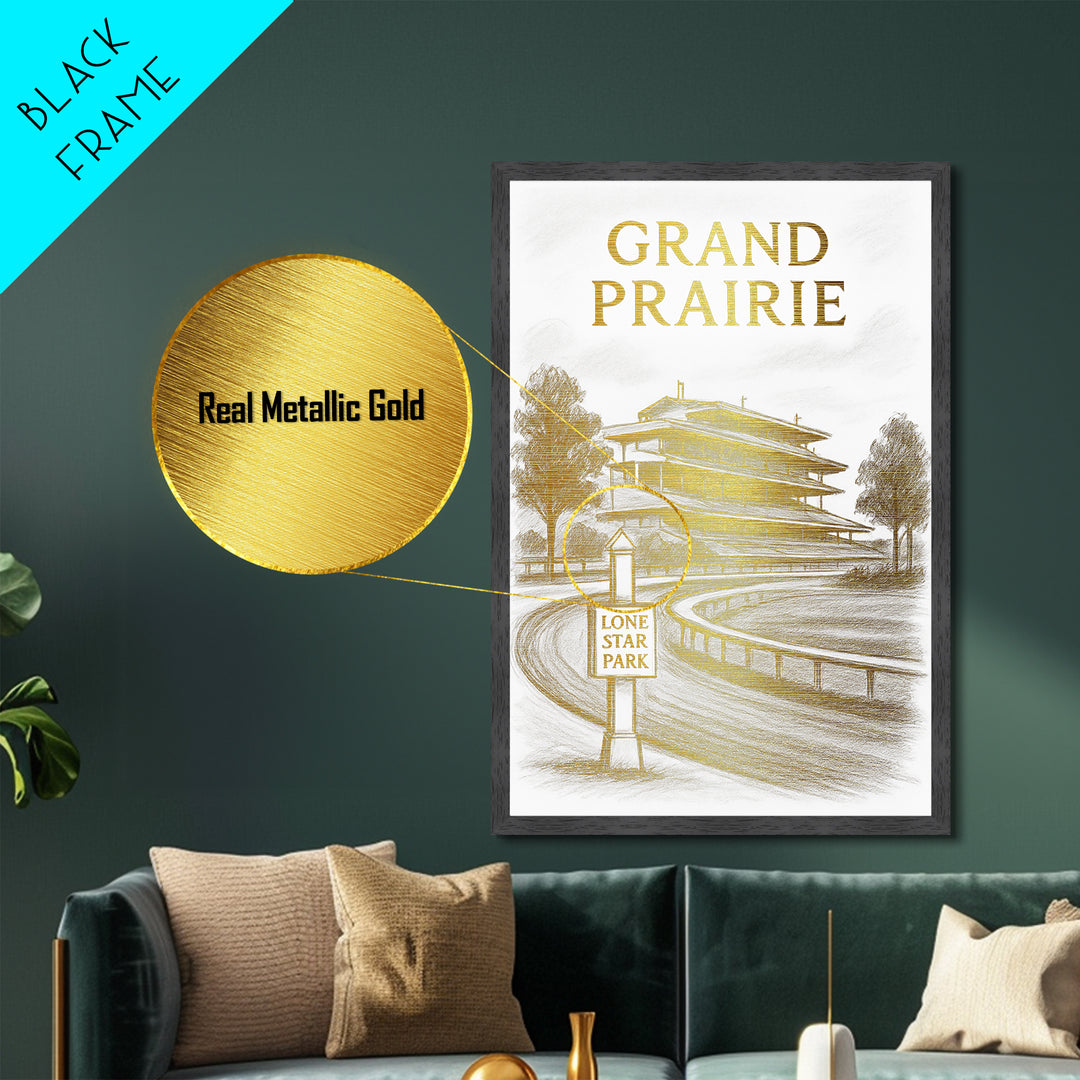 Grand Prairie Texas travel, Metallic Gold Print, Modern Skyline Wall Print, Metal Art, Wood Framed Art, Adventure Lover Gift