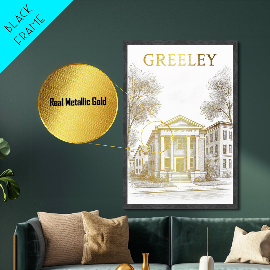 Greeley Colorado travel, Metallic Gold Print, Modern House Art, Metal Art, Wood Framed Art, Wanderlust Gift