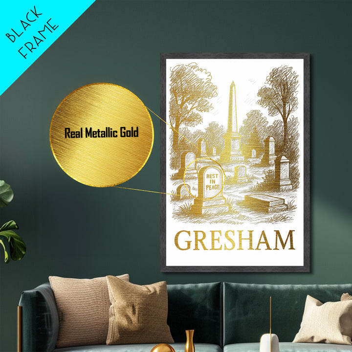 Gresham Oregon art, Metallic Gold Art, Housewarming Gift, Metal Art, Wood Framed Art, Newlywed Travel Gift, Honeymoon Gift
