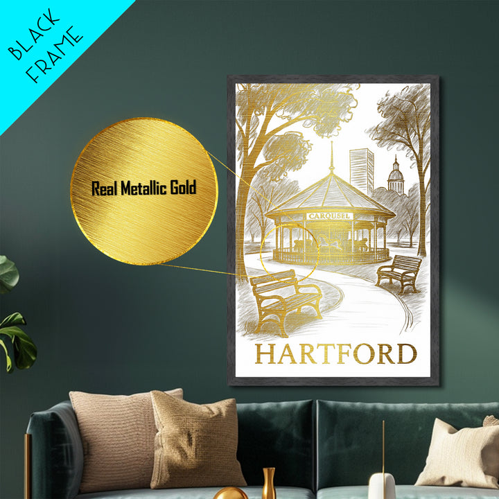 Hartford Connecticut art, Metallic Gold Art, Travel Art Prints, Metal Art, Wood Framed Art, Adventure Lover Gift, Traveler Gift