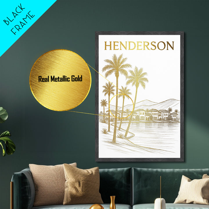 Henderson Nevada travel, Metallic Gold Print, College Dorm Décor, Metal Art, Wood Framed Art, Graduation Travel Gift, Traveler Gift