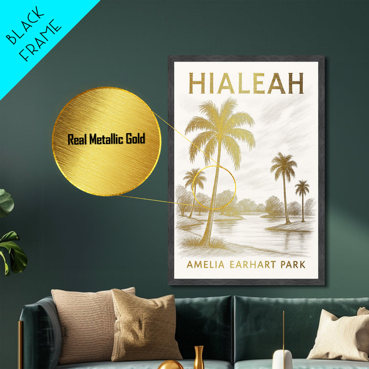 Hialeah Florida travel, Metallic Gold Print, Closing Gift, Metal Art, Wood Framed Art, Anniversary Travel Gift, Retirement Travel Gift