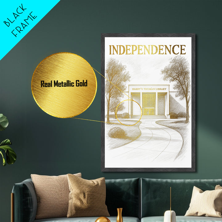 Independence Missouri travel, Metallic Gold Print, College Dorm Décor, Metal Art, Wood Framed Art, Graduation Travel Gift, Traveler Gift