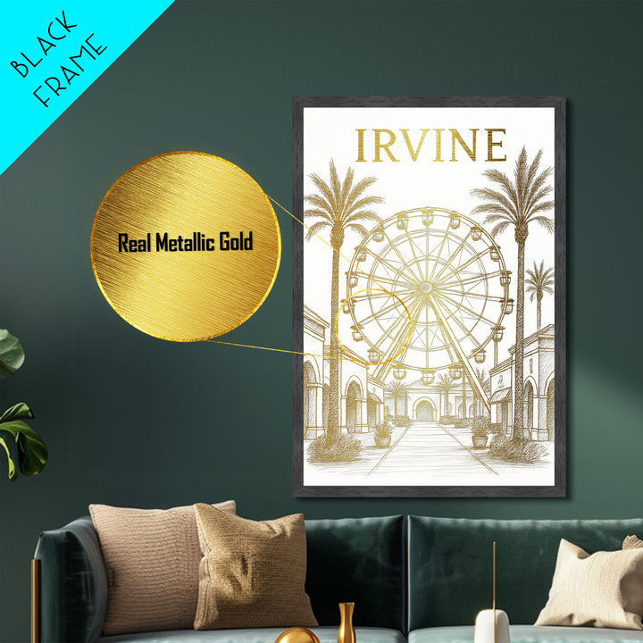 Irvine California travel, Metallic Gold Print, College Dorm Décor, Metal Art, Wood Framed Art, Graduation Travel Gift, Traveler Gift