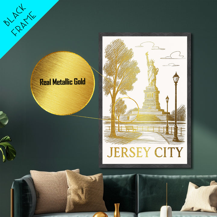 Jersey City New Jersey art, Metallic Gold Art, Modern House Art, Metal Art, Wood Framed Art, Graduation Travel Gift, Travel Gift