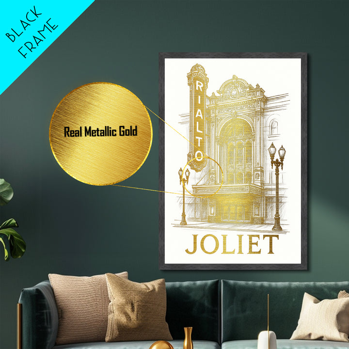 Joliet Illinois art, Metallic Gold Art, Best Friend Gifts, Metal Art, Wood Framed Art, Birthday Travel Gift, Destination Gift