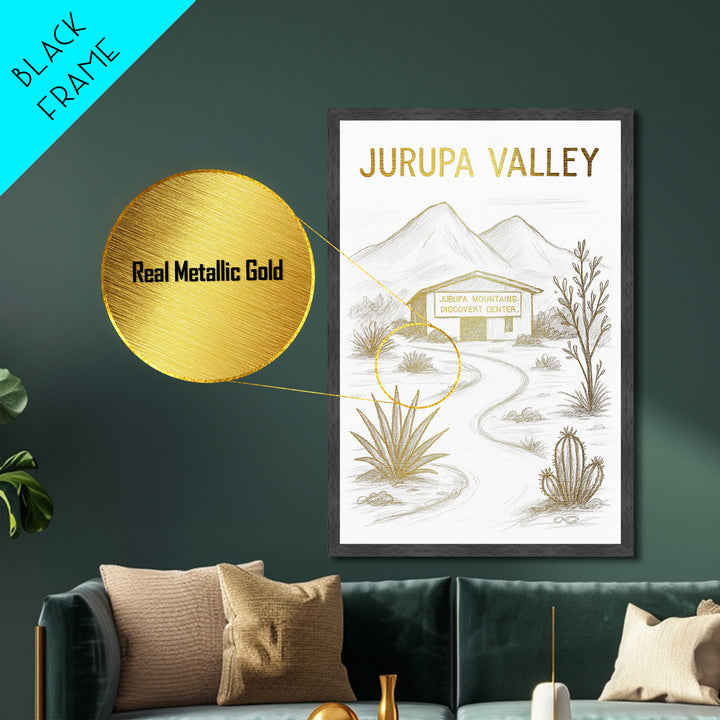 Jurupa Valley California travel, Metallic Gold Print, Modern Skyline Wall Print, Metal Art, Wood Framed Art, Adventure Lover Gift
