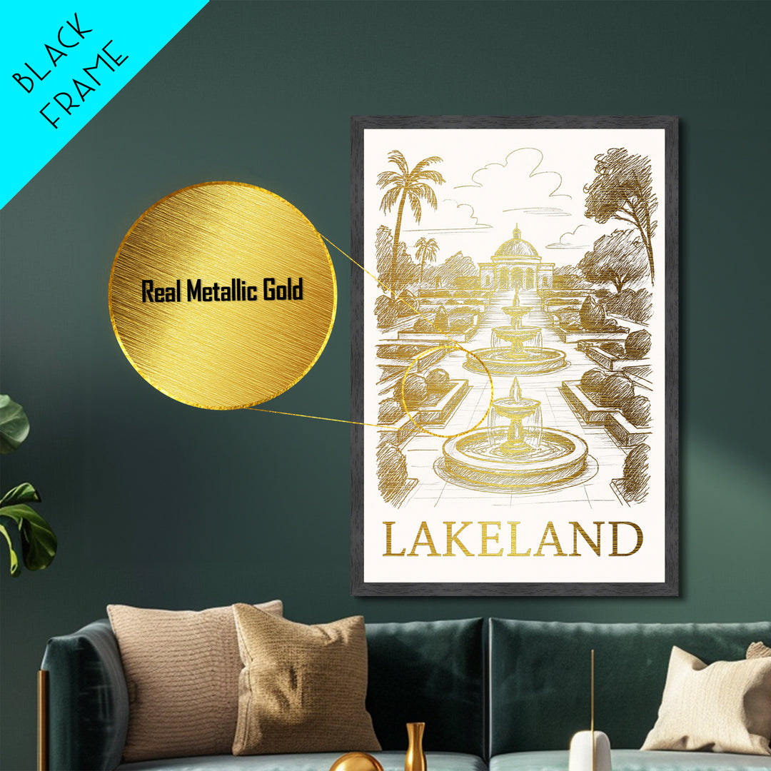 Lakeland Florida art, Metallic Gold Art, Travel Art Prints, Metal Art, Wood Framed Art, Adventure Lover Gift, Traveler Gift