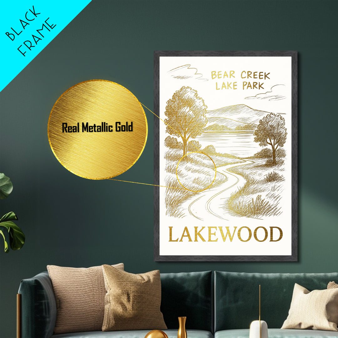 Lakewood California travel, Metallic Gold Print, College Dorm Décor, Metal Art, Wood Framed Art, Graduation Travel Gift, Traveler Gift