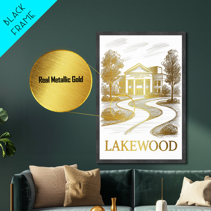 Lakewood California art, Metallic Gold Art, Best Friend Gifts, Metal Art, Wood Framed Art, Birthday Travel Gift, Destination Gift