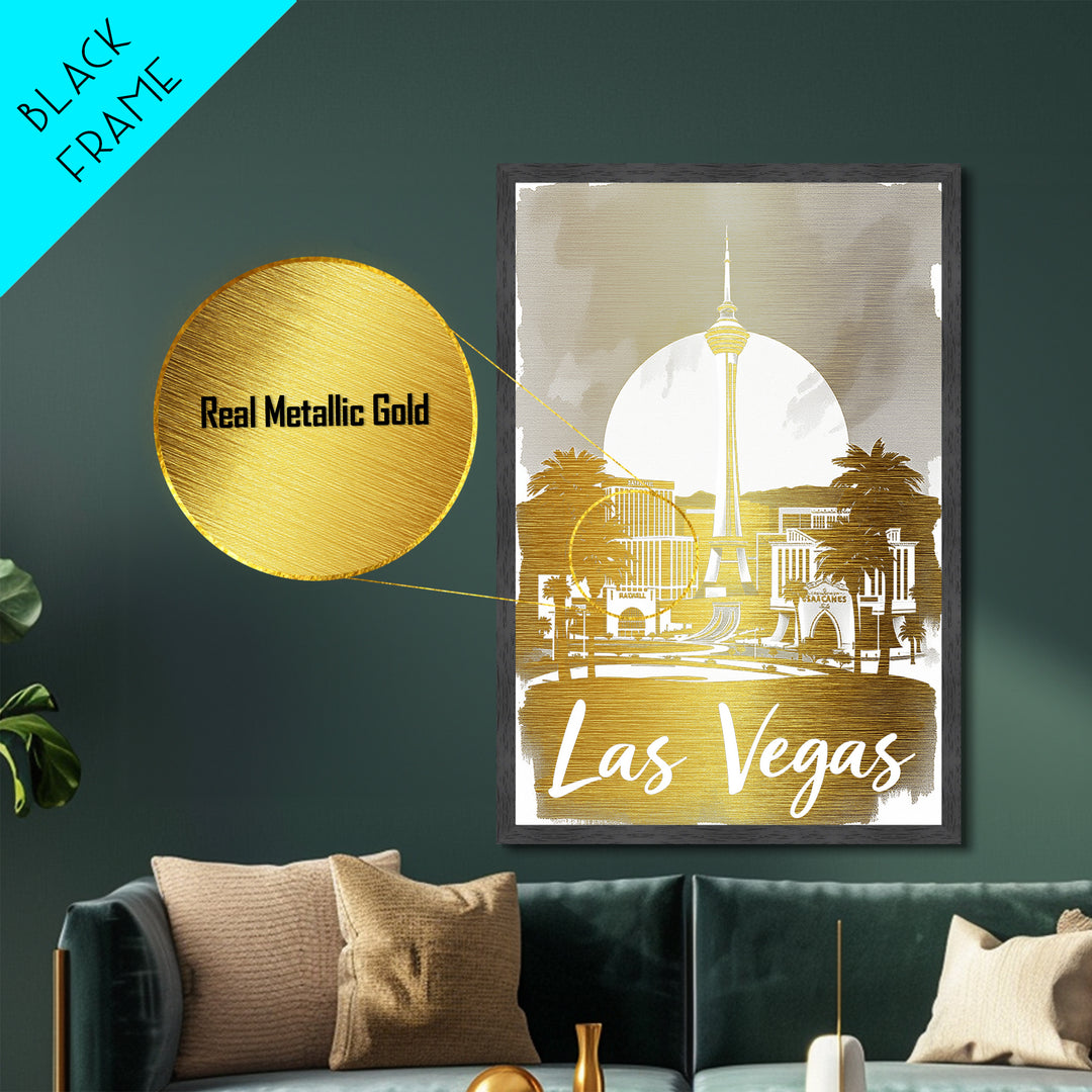 Las Vegas Nevada travel, Metallic Gold Print, College Dorm Décor, Metal Art, Wood Framed Art, Graduation Travel Gift, Traveler Gift