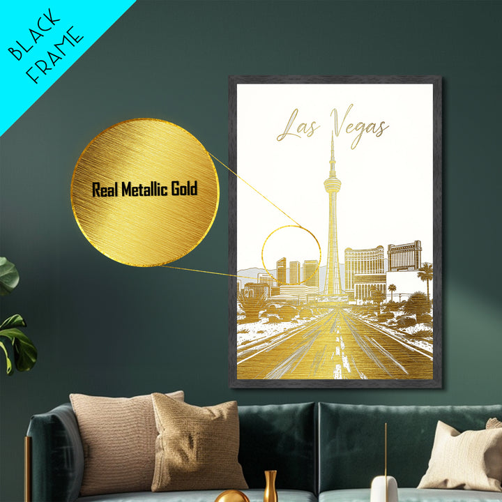Las Vegas Nevada art, Metallic Gold Art, Best Friend Gifts, Metal Art, Wood Framed Art, Birthday Travel Gift, Destination Gift