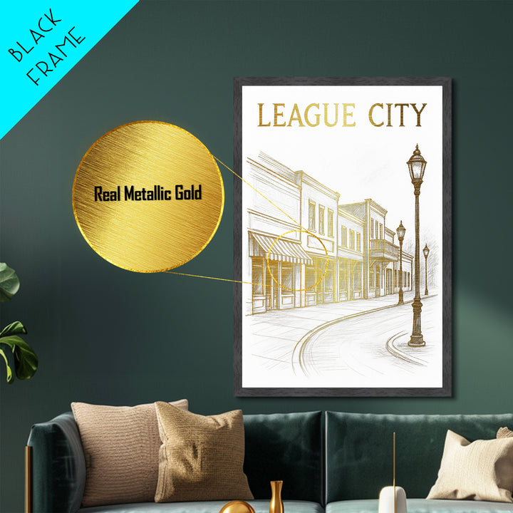 League City Texas travel, Metallic Gold Print, Closing Gift, Metal Art, Wood Framed Art, Anniversary Travel Gift, Retirement Travel Gift