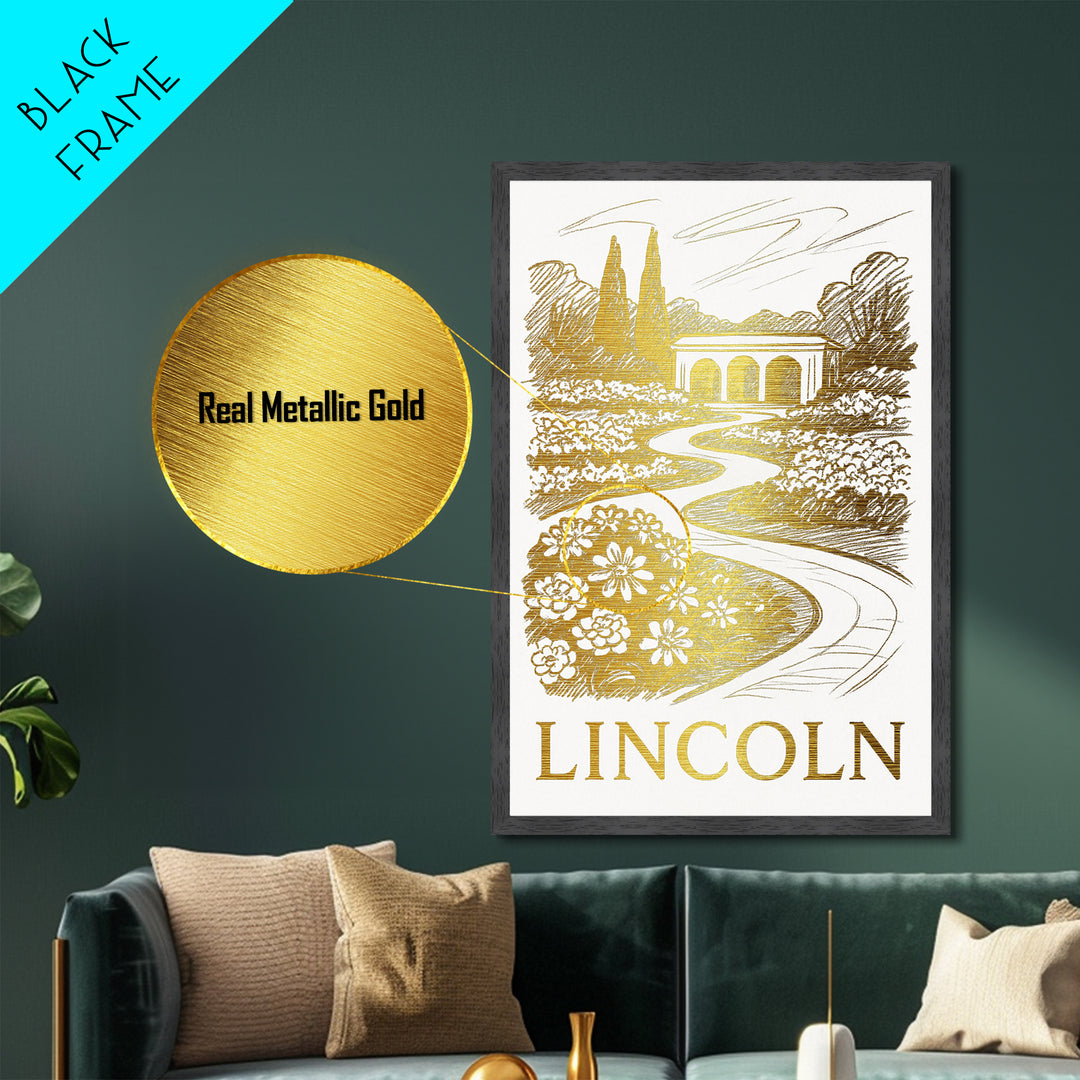 Lincoln Nebraska art, Metallic Gold Art, Housewarming Gift, Metal Art, Wood Framed Art, Newlywed Travel Gift, Honeymoon Gift
