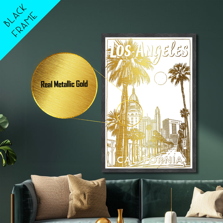 Los Angeles California art, Metallic Gold Art, Best Friend Gifts, Metal Art, Wood Framed Art, Birthday Travel Gift, Destination Gift