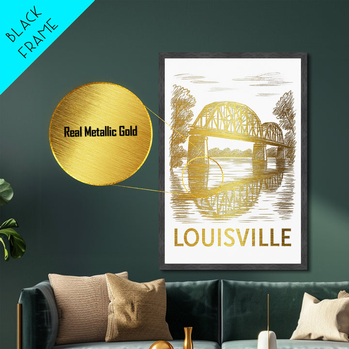 Louisville Kentucky art, Metallic Gold Art, Travel Art Prints, Metal Art, Wood Framed Art, Adventure Lover Gift