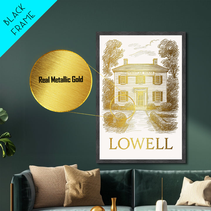Lowell Massachusetts art, Metallic Gold Art, Modern House Art, Metal Art, Wood Framed Art, Graduation Travel Gift