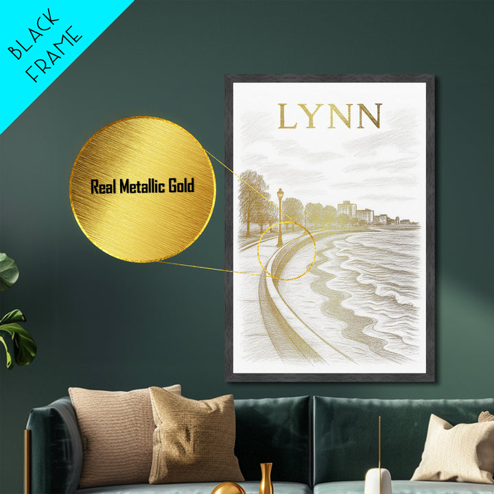 Lynn Massachusetts travel, Metallic Gold Print, Best Friend Gifts, Metal Art, Wood Framed Art, Birthday Travel Gift