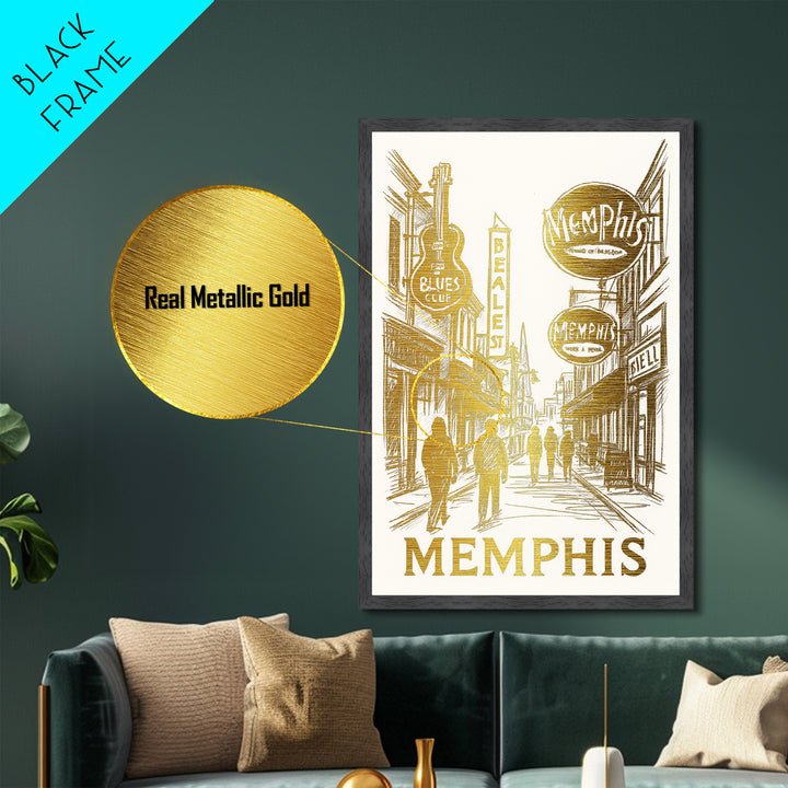 Memphis Tennessee travel, Metallic Gold Print, Closing Gift, Metal Art, Wood Framed Art, Anniversary Travel Gift