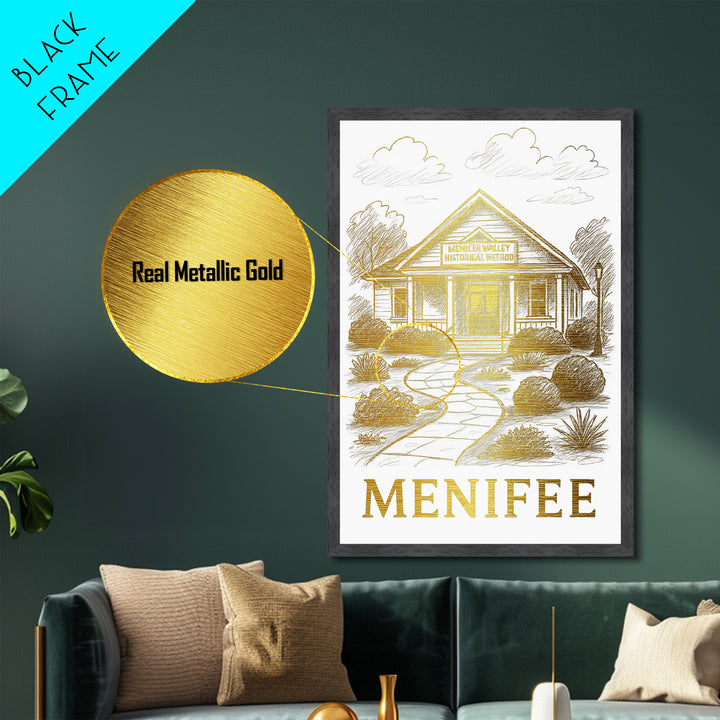 Menifee California travel, Metallic Gold Print, Modern House Art, Metal Art, Wood Framed Art, Wanderlust Gift