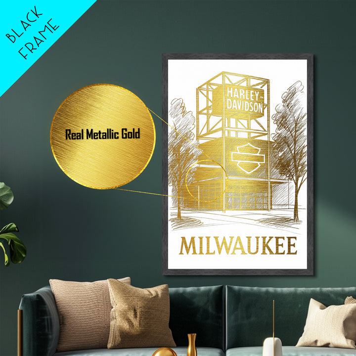 Milwaukee Wisconsin travel, Metallic Gold Print, College Dorm Décor, Metal Art, Wood Framed Art, Graduation Travel Gift