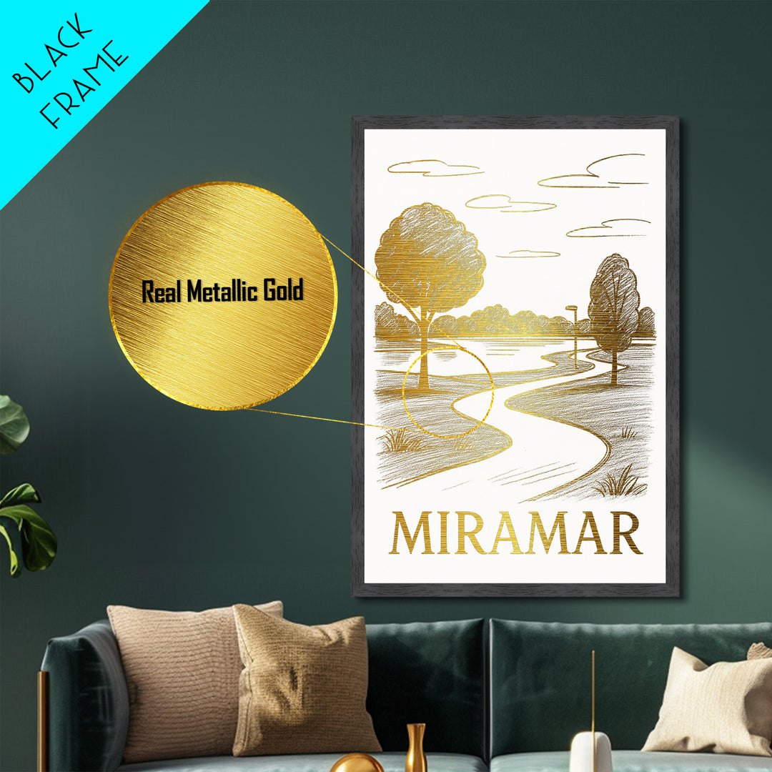 Miramar Florida travel, Metallic Gold Print, Closing Gift, Metal Art, Wood Framed Art, Anniversary Travel Gift