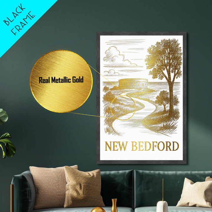 New Bedford Massachusetts art, Metallic Gold Art, Modern House Art, Metal Art, Wood Framed Art, Graduation Travel Gift, Travel Gift