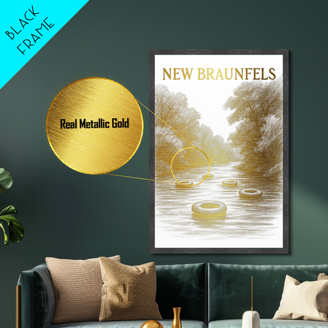 New Braunfels Texas travel, Metallic Gold Print, College Dorm Décor, Metal Art, Wood Framed Art, Graduation Travel Gift, Traveler Gift
