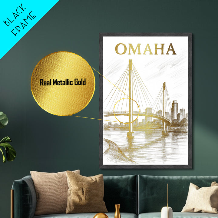 Omaha Nebraska travel, Metallic Gold Print, Modern House Art, Metal Art, Wood Framed Art, Traveler Gift, Destination Gift