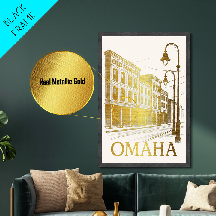 Omaha Nebraska art, Metallic Gold Art, Modern House Art, Metal Art, Wood Framed Art, Graduation Travel Gift, Travel Gift